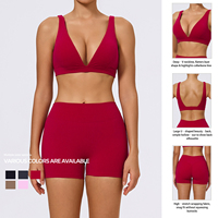 Ensemble 2 pièces soutien-gorge de sport respirant léger à col en V profond et short de yoga taille haute sans coutures, élégant et offrant un bon maintien pour la gym