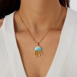 Cute Cartoon Jellyfish Pendant Necklace Gold Plated Stainless Steel Ocean Beach Style Women's Fashion Choker - Product Image 2
