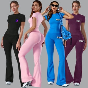 Conjunto de Yoga para Mujer, Pantalones Cortos Acampanados, <span class=keywords><strong>Ropa</strong></span> Deportiva para Gimnasio, Fitness, Ejercicio, Running, <span class=keywords><strong>Ropa</strong></span> Deportiva sin Costuras - Product Image 1