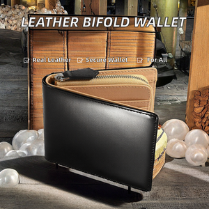 Custom Genuine <b>Leather</b> Open Short <b>Wallet</b> Unisex Full Grain <b>Leather</b> Anti-Theft Bifold Purse Style Polyester - Product Image 2