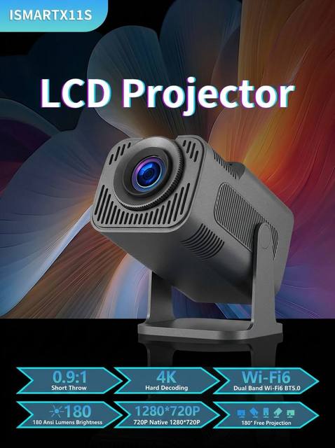 Muzee Best Price ISMARTX11S Mini LCD Smart Projector 720p Android 13 6000 Lumens 4K Support 30-150 Inches Portable 2GB/16GB RAM