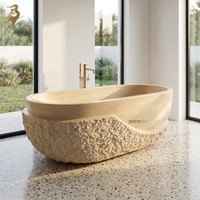 Baignoire en travertin beige naturel sculptée à la main de style occidental décorative d'intérieur sur mesure de l'usine JUNREN