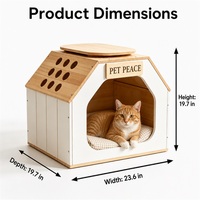 Maison pour chat en bois de style nordique, nid pour chat fermé en forme de maison avec coussin moelleux, trous d'aération, petit espace intérieur