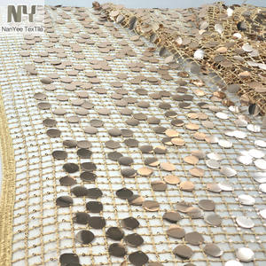 نسيج نانى 3 + 18 قماش دانتيل مطرز بالترتر مطرز قابل للذوبان في الماء متدلي من الذهب الوردي - Product Image 2