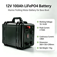 Batterie LiFePO4 12V 100Ah 200Ah pour moteur de pêche à la traîne marin, batterie lithium étanche portable pour bateau de pêche au bar, banque d'alimentation