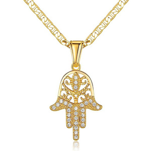 Collar con Colgante de Mano de Hamsa, Chapado en Oro, con Circonita Cúbica, Cadena Figaro, Joyería Unisex de Moda para Uso Diario - Product Image 1