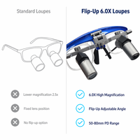 Loupes dentaires 6X, loupes chirurgicales ergonomiques, distance de travail de 450 mm avec loupe binoculaire à PD réglable