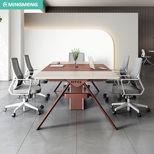 Table de conférence rectangulaire moderne en mélamine - Bureau de réunion avec prises électriques intégrées, base en acier, poste de travail 6 places - Product Image 5