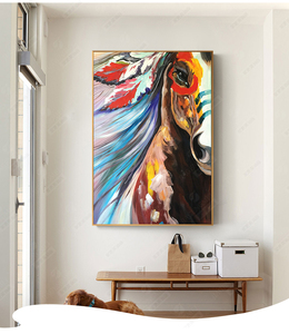 Sala de estar decoración del hogar regalo 100% pintado a mano cabeza de caballo colorida <span class=keywords><strong>pintura</strong></span> al óleo de caballo pintada a mano abstracta - Product Image 3