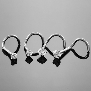 Nhẫn khuyên mũi bằng thép không gỉ, khuyên mũi dạng ốc, trang sức khuyên mũi đính đá CZ - Product Image 2