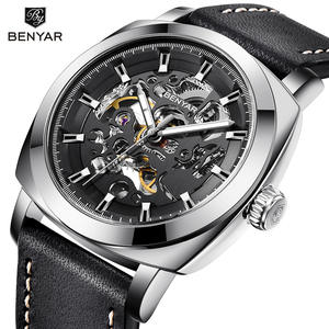 Montre mécanique squelette Benyar, montre automatique pour homme, étanche 30M, bracelet en cuir BY-5121 - Product Image 1