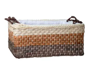 Panier de rangement cosmétique en écorce de maïs tissé à la main en rotin de collation pastorale paille tissée