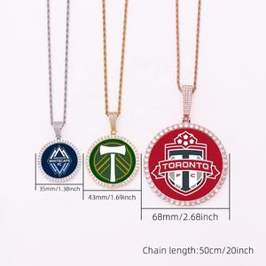 Большой круглый медальон 35/43/68 мм, инкрустированный стразами, в стиле профессионального футбола MLS, ювелирное украшение, кулон для фанатов, ожерелье в стиле хип-хоп. - Product Image 2