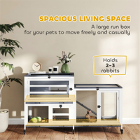 Cage à lapin moderne en bois pour intérieur avec roulettes, plateaux de nettoyage amovibles, rampe connectée, pour hamsters et petits animaux, écologique