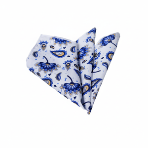 Blue and Yellow Shawl Patterned <b>Pocket</b> <b>Square</b> Elegant Handkerchief on <b>White</b> - Product Image 2