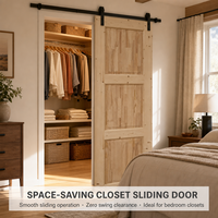 Pintu Gudang Kayu Solid 96 inci 3 Panel Sudah Terpasang, Tebal 1,38 inci, Pintu Interior Tanpa Finishing untuk Kamar Tidur Gaya Farmhouse (Hanya Slab)