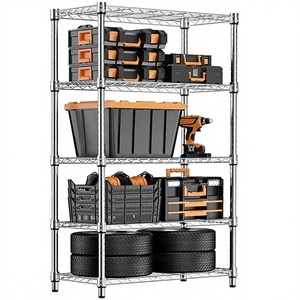1250 lbs Schwerlast-Stahlregal mit 5 Ebenen, Modernes Bodenmontiertes Mehrzweckregal, Drahtgestell für Zuhause/Küche/Büro, Verchromt - Product Image 1