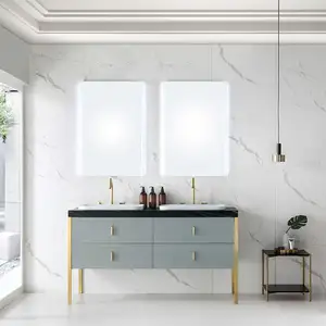 Set Vanity kamar mandi ganda, dengan permukaan Solid untuk wastafel meja