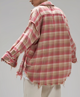 Chemise à carreaux vintage en détresse pour lavage et teinture industriels lourds avec style ample et décontracté-Ins à la mode