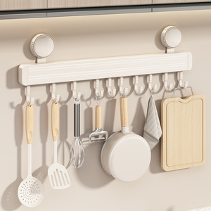 Wall Mounted <b>Kitchen</b> <b>Hook</b> Rack With Suction Cups Rectangle Design For Utensil Storage Spoon Spatula Holder - Product Image 1