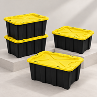 Boîte de rangement en PP de 37 L avec couvercle jaune, sac de transport en plastique noir empilable, organisateur pour garage, maison, entrepôt