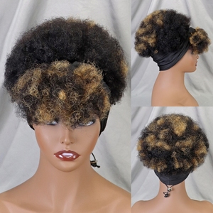 Perruque bandeau afro bouclée frisée, 100% <span class=keywords><strong>cheveux</strong></span> humains, entièrement faite à la machine, <span class=keywords><strong>avec</strong></span> <span class=keywords><strong>frange</strong></span>, couleur ombrée, coupe pixie pour femmes - Product Image 3