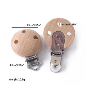 Attache-sucette rond en bois naturel, Design personnalisé en bois naturel pour bébé, 10 pièces 35mm - Product Image 3