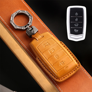 Funda de cuero para llave de coche de 4 botones Fob para <span class=keywords><strong>Hyundai</strong></span> <span class=keywords><strong>Genesis</strong></span> G70 G80 <span class=keywords><strong>G90</strong></span> 2017 2018 2019 <span class=keywords><strong>2020</strong></span> Protector de llave - Product Image 6