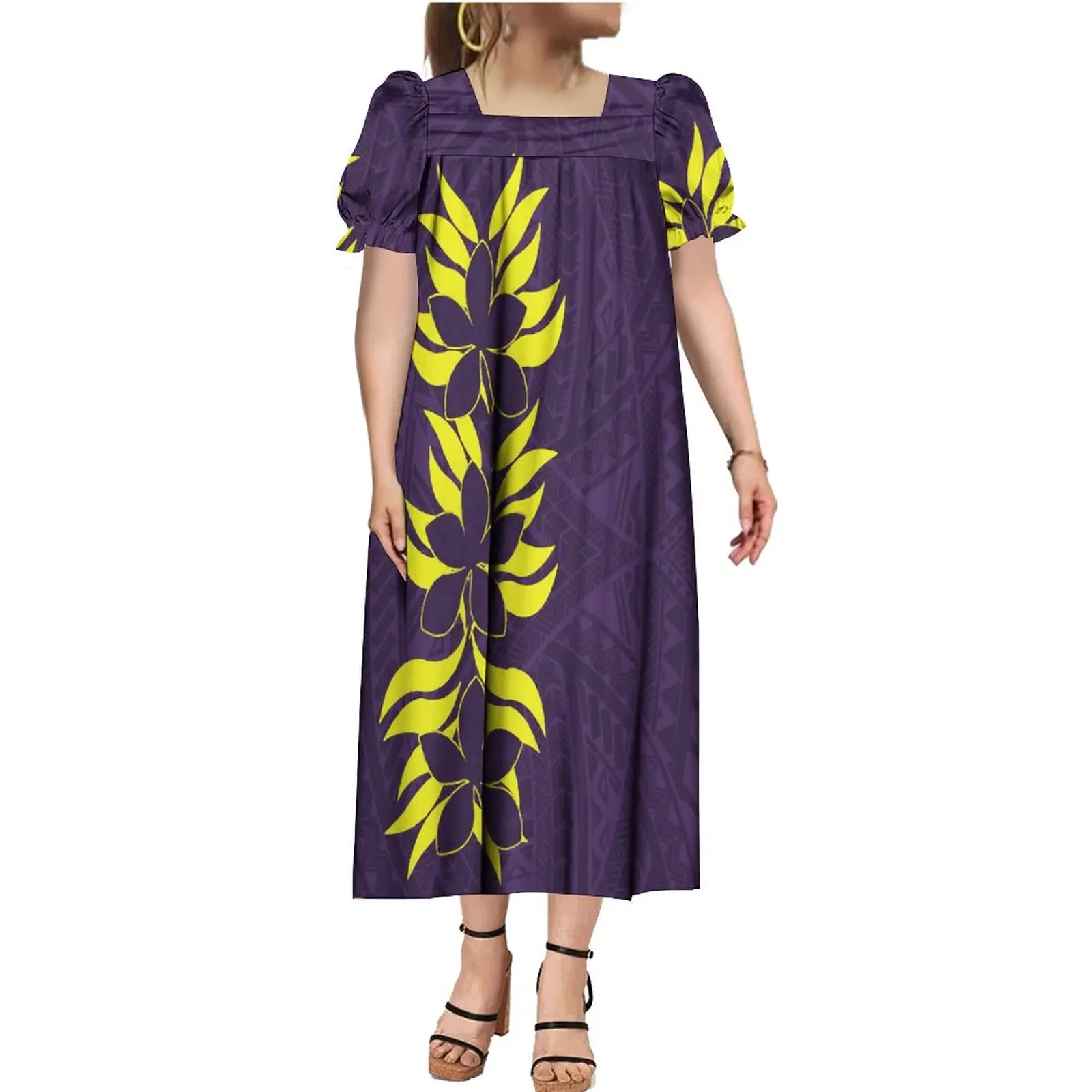 New Style 4-Wege-Stretch Mikronesien Mumu Mumus Puff Kurzarm Benutzer definierte Mikron esische Kleid Polynesische Lose Puffy Freizeit kleider