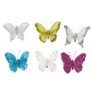 Stokta 6 renk yapay kelebek 12cm tüy kelebekler oda süslemeleri için