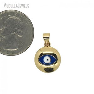 PM28496 Pendentif pièce œil turc émaillé plaqué or multicolore, breloque amulette, accessoire de bijouterie polyvalent pour bracelet et porte-clés - Product Image 3