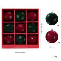 Adornos Navideños de Terciopelo, 9 Piezas, Bolas Colgantes con Estampado de Copos de Nieve, Juego en Caja de Regalo para Decoración de Árboles de Navidad