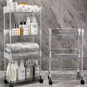 Clear Acrylic Storage Cart 3 Tier With Wheels Bathroom Bedroom Organizer Minimalist Design Easy Cleaning PC Material - Product Image 2