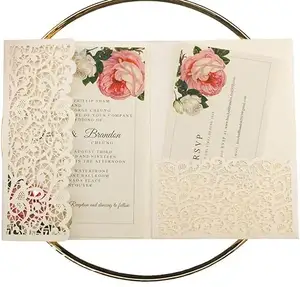 Tebrik kartları Vintage üç kat düğün davetiyeleri kartları ile zarflar ekler davet