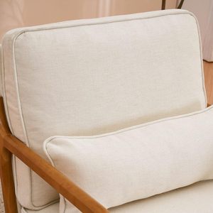 Fauteuil d'appoint moderne du milieu du siècle, rembourrage doux, cadre en bois massif, dossier solide - Salon, chambre à coucher, balcon, beige - Product Image 6