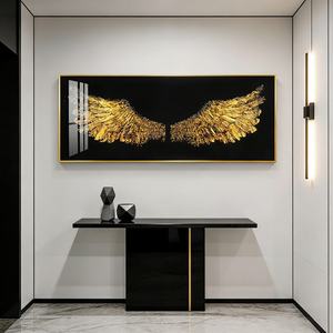 Venta al por mayor de fábrica: Cuadro de pared personalizado con diseño de ala dorada y paisaje, arte de pared LED de porcelana de cristal para sala de estar, impresión HD - Product Image 6
