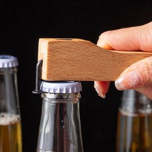 Ouvre-bouteille de bière rapide en forme de clou, en acier inoxydable, avec logo personnalisé, manche en bois de hêtre moyen, écologique - Product Image 3