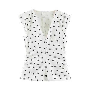 Blusa sin mangas con cuello en V y lunares para mujer, modelo 2026, con hombreras, top de oficina, camisas de trabajo vintage casuales OEM/ODM - Product Image 1