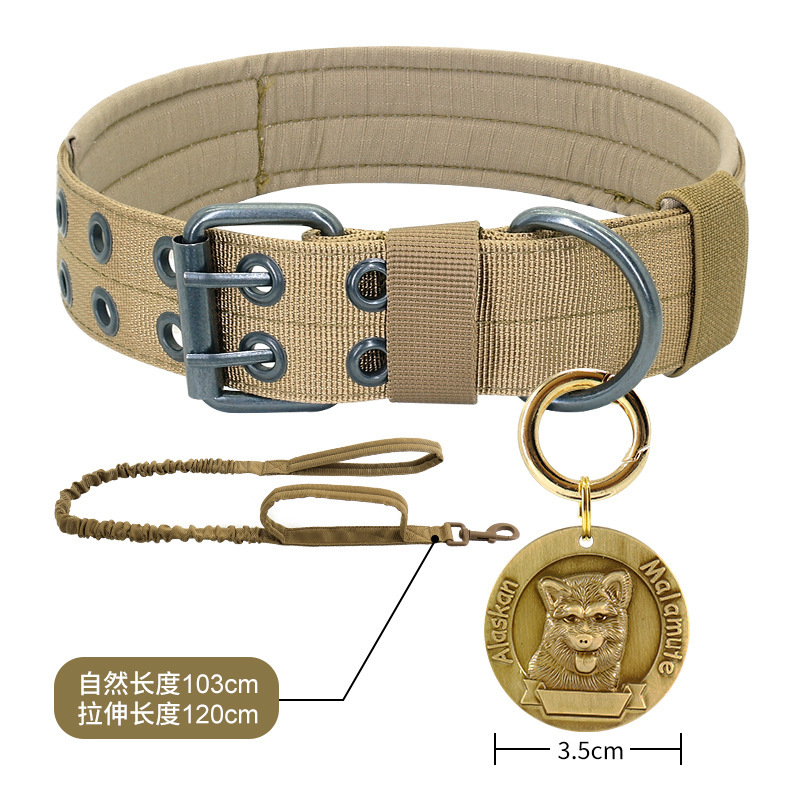 Khaki-collar with holes-alaska dog tag-elastic cord