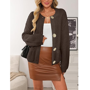 Jaqueta Cardigã Feminina Plus Size Atacado Personalizada Estilo Chinês Padrão Regular Respirável de Inverno em Algodão de Tricô Grosso - Product Image 5