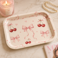 Bandeja rodante rosa adorable con patrón personalizado para fumar, accesorios para fumar con diseño de corazón y red, bandeja de hojalata para tienda de artículos para fumar