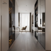 Dressing moderne minimaliste avec portes vitrées et tiroirs centraux, menuiserie sur mesure pour suites parentales à Sydney