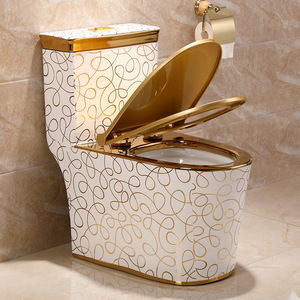 Inodoro de Cerámica para Baño, Diseño Moderno, Fijación a Pared, Color Dorado, Sanitario para Baño - Product Image 2
