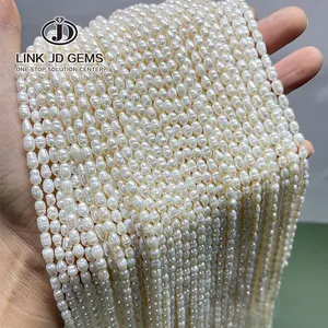 JD Kualitas Tinggi 4-5Mm Air Tawar Alami Baroque Mutiara Beaded Ulir Kecil Beras Bentuk Mutiara Beads untuk Perhiasan Membuat