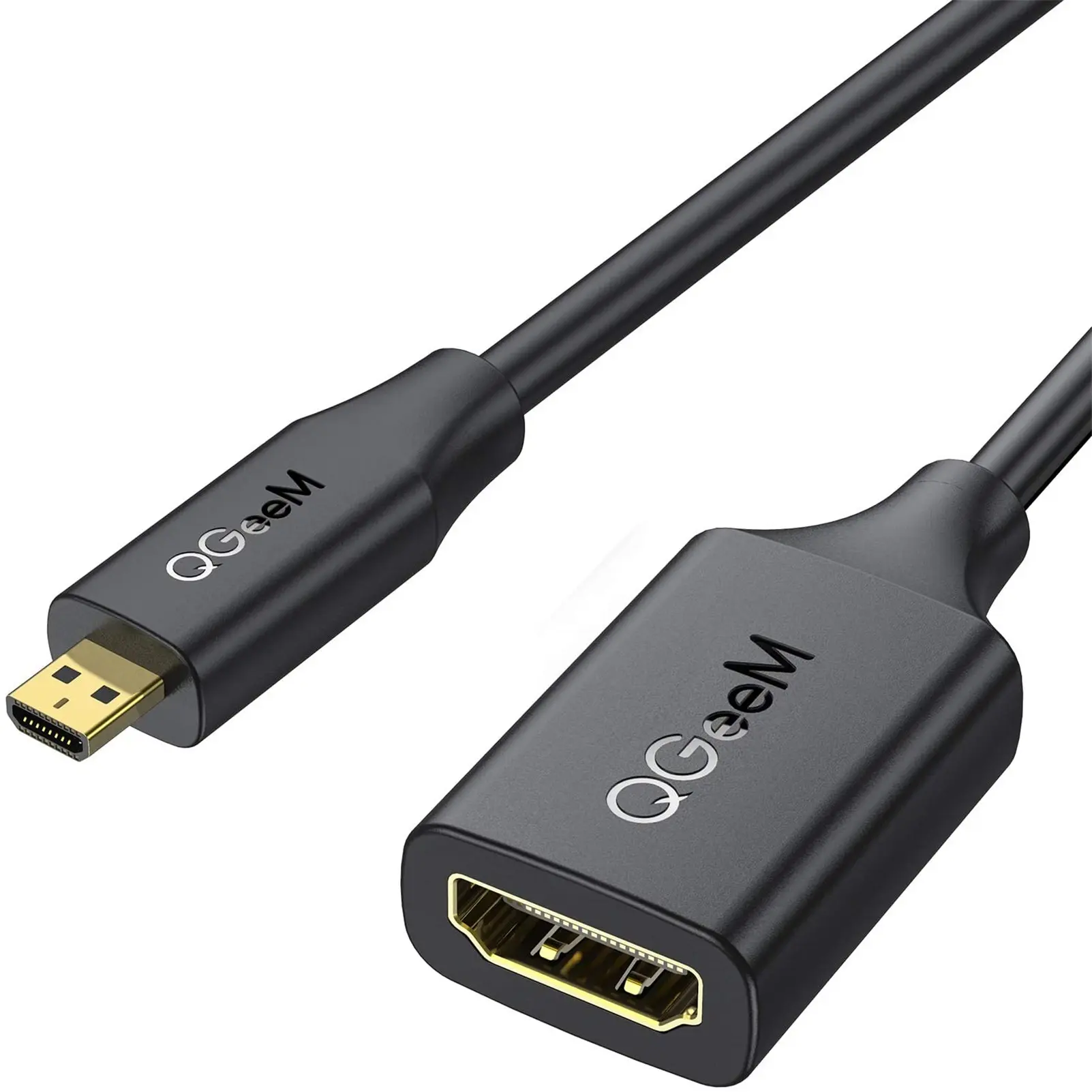 Micro HDMI to HDMI Adapter, QGeeM Micro HDMI Adapter (Male to Female) Support 1080P 3D 4K