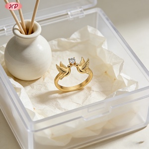 เครื่องประดับเฮงเตี้ยน แหวนโรแมนติกชุบทองคำ 18k ประดับเพชรซิคอนเกรด AAA รูปนกพิราบ ชุบทอง 18K สำหรับผู้หญิง ของขวัญสำหรับงานแต่งงานและงานปาร์ตี้ - Product Image 3