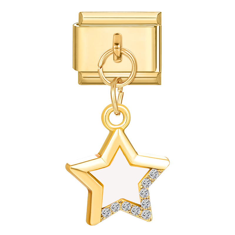 YWXH-51-Pendentif fond doré étoile blanche à cinq branches