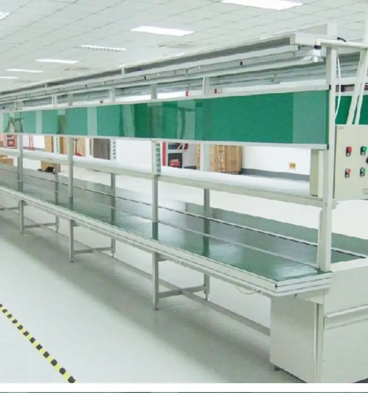 Jalur perakitan Transfer industri konveyor sabuk PVC hijau struktur Aluminium