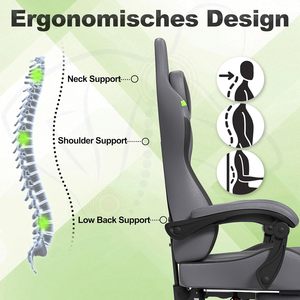 Chaise de jeu grise avec repose-pieds, appui-tête massant, <span class=keywords><strong>coussin</strong></span> <span class=keywords><strong>lombaire</strong></span> pour joueurs, salle de jeux, bureau, chaise inclinable pour jeux vidéo - Product Image 6