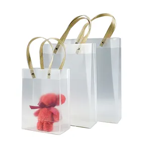 Özel Logo temizle şeffaf su geçirmez festivali paket çanta PP plastik hediye kulplu çanta